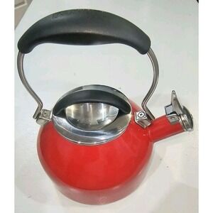 Chantal Whistling Tea Kettle Teapot Red & Silver Enamel 1.8 Quart